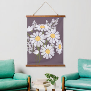 Tapisserie Suspendue Bouquet de fleurs marguerites blanches sur violet