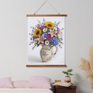 Tapisserie Suspendue Bouquet floral vintage dans un pichet suspendu