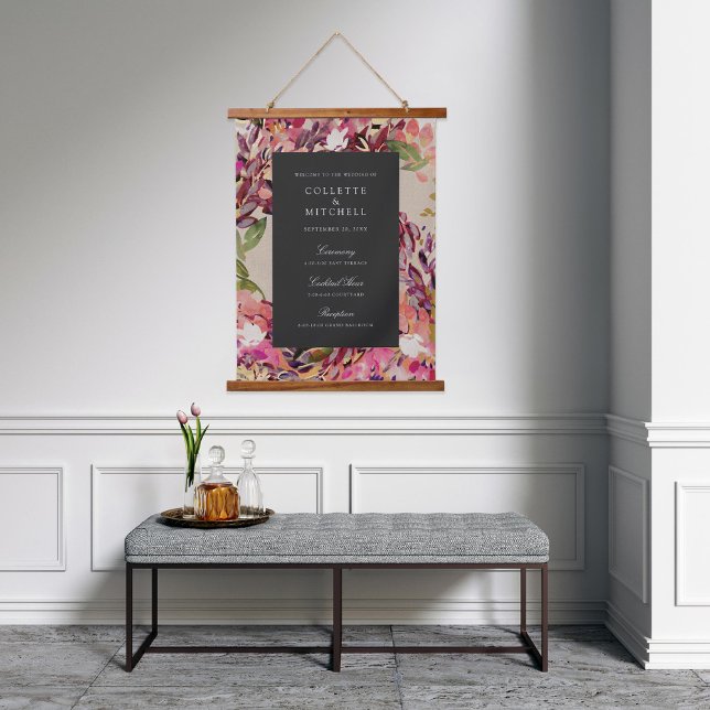 Tapisserie Suspendue Bouquet romantique Hot Pink Black Mariage Bienvenu (Créateur téléchargé)