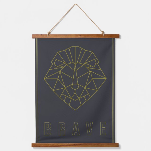 Tapisserie Suspendue Brave affiche d'affirmation d'un lion origami jaun (Recto)