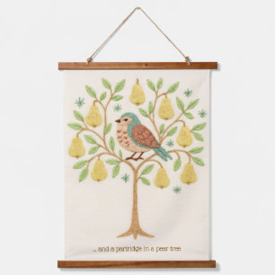 Tapisserie Suspendue Broderie Perdrix de Noël dans un arbre à poires