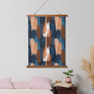 Tapisserie Suspendue Brosses Abstraites en bleu, blanc et Brown