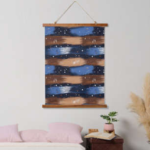 Tapisserie Suspendue Brosses Abstraites en bleu, blanc et Brown (3)