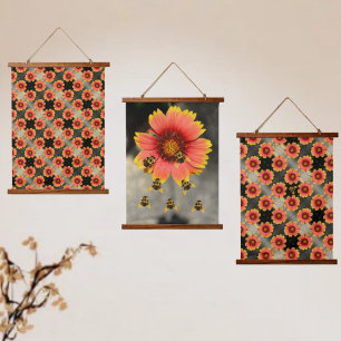 Tapisserie Suspendue Bumblebees et Fleurs de Gaillardia Boho Chic