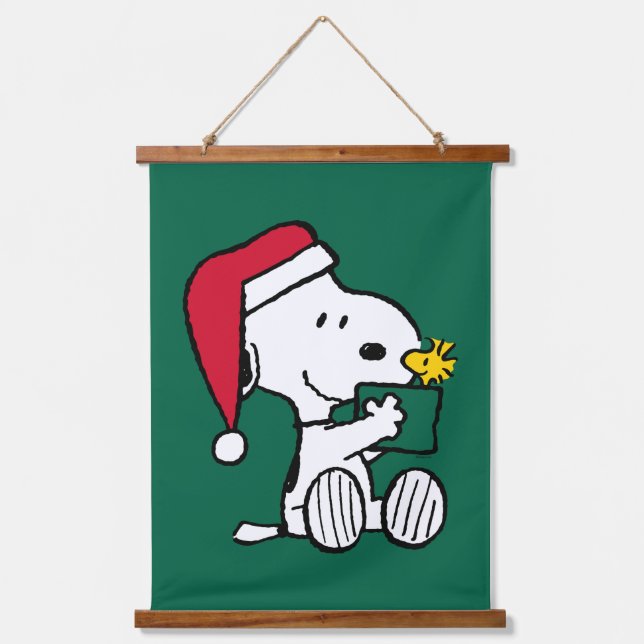 Tapisserie Suspendue cacahuètes | Snoopy Père Noël & Woodstock Cadeau (Recto)