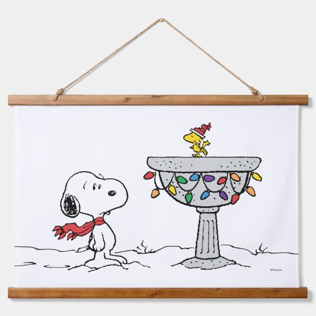 Tapisserie Suspendue cacahuètes | Snoopy & Woodstock Froid Birdbath (Devant)