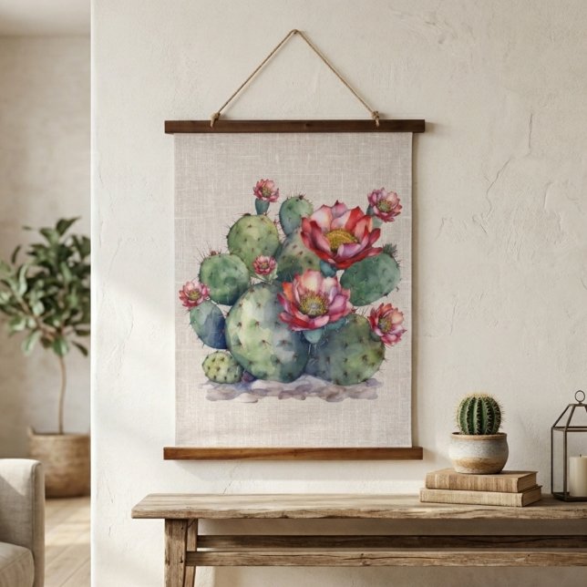 Tapisserie Suspendue Cactus à Fleurs Rouges  (Créateur téléchargé)