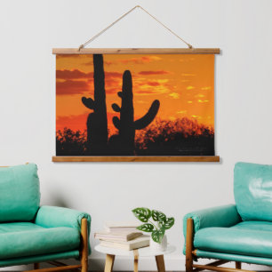 Tapisserie Suspendue Cactus De L'Arizona Saguaro Avec Coucher De Soleil