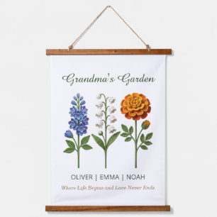 Tapisserie Suspendue Cadeau Personnalisé pour Mamie Fleurs de Naissance