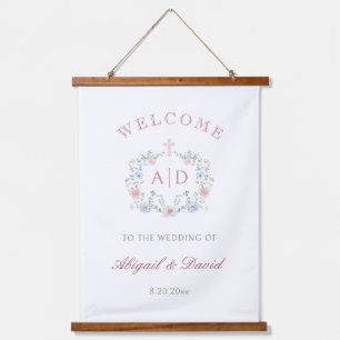 Tapisserie Suspendue Cadre Floral Mariage religieux Monogrammes Bienven