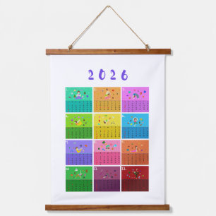 Tapisserie Suspendue Calendrier 2026 de postures de yoga en dessins ani