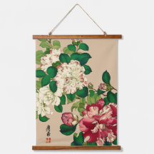 Camellias japonais vintage. Rose profond sur le be