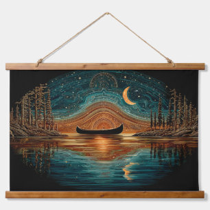 Tapisserie Suspendue Canot en bois et lune croissant dans le Nord Woods