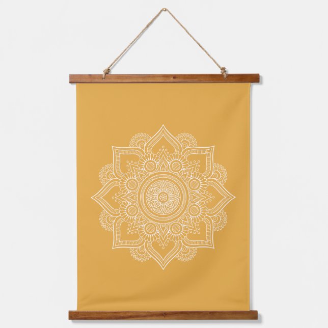 Tapisserie Suspendue Canvas de Mandala géométrique Jaune Soleil Moderne (Recto)