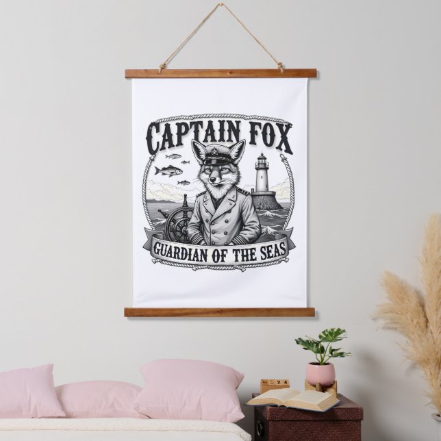 Tapisserie Suspendue Captain Fox Guardian of Seas Nautical Design (Chambre à coucher)