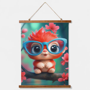 Tapisserie Suspendue Caricature Panda Rose Sur La Branche