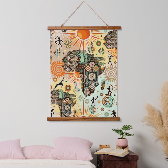 Tapisserie Suspendue Carte d'Afrique Éléments Tribaux Décoratifs Motif (Chambre à coucher)