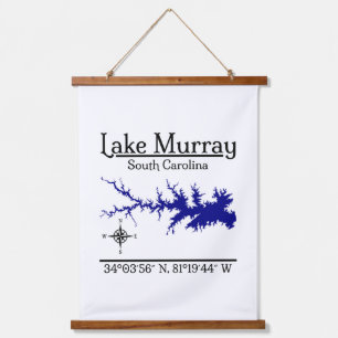 Tapisserie Suspendue Carte de Lake Murray en Caroline du Sud avec coord
