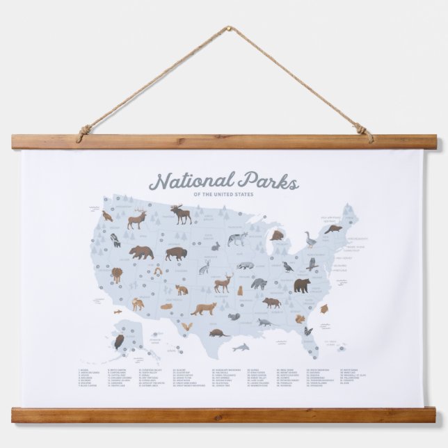 Tapisserie Suspendue Carte des parcs nationaux bleus Décor de la crèche (Devant)