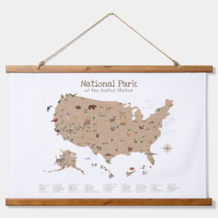 Tapisserie Suspendue Carte des parcs nationaux des bois Brown Décor des