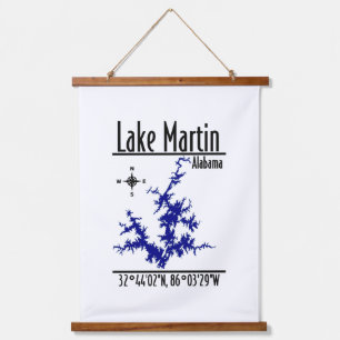 Tapisserie Suspendue Carte nautique bleue du lac Martin Alabama