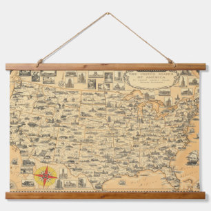 Tapisserie Suspendue Carte vintage États-Unis d'Amérique USA Mur améric