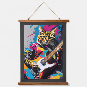 Tapisserie Suspendue Cat joue de la guitare, graffiti rock