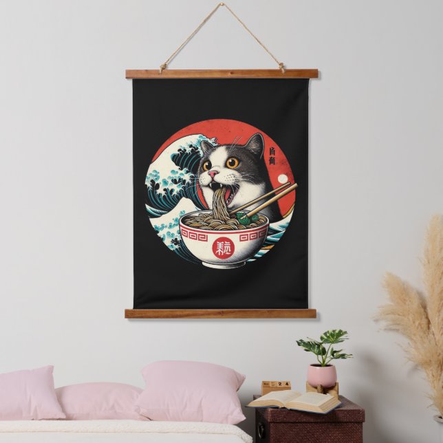 Tapisserie Suspendue Cat Ramen Japanese Art Vintage Style (Chambre à coucher)