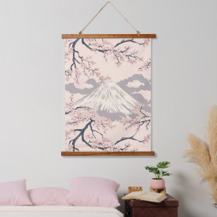 Tapisserie Suspendue Cerisier Rose Pâle Motif Scénique du Mont Fuji