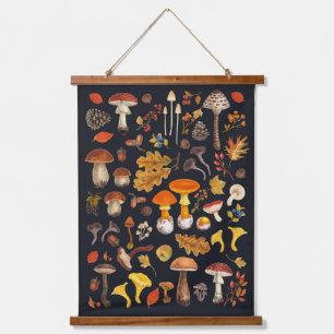 Tapisserie Suspendue Champignons sauvages sur le noir