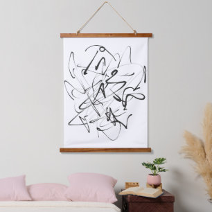 Tapisserie Suspendue Chaos dans l'Encre – Abstraction de Ligne Expressi