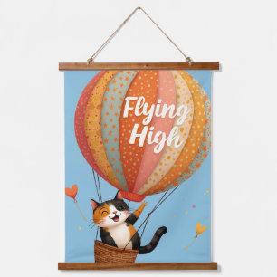 Tapisserie Suspendue Charmant Chat Montgolfière Art Fantaisiste