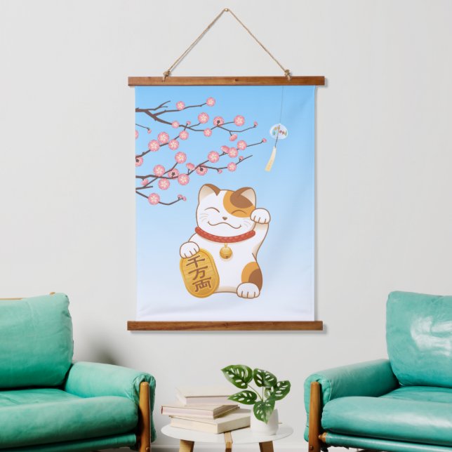 Tapisserie Suspendue Chat Calico Lucky Japonais, Maneki Neko (Salon)
