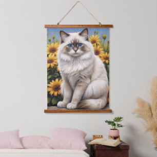 Tapisserie Suspendue Chat de poupée avec Fleurs Animaux de compagnie