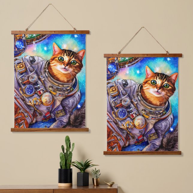 Tapisserie Suspendue Chat drôle en action | Chat astronaute (Asymétrique)