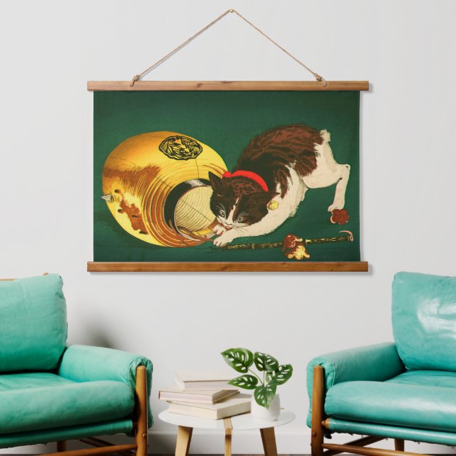 Tapisserie Suspendue Chat et lanterne Kobayashi Kiyochika 1886 Décroché (Salon)