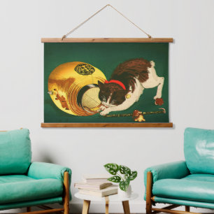 Tapisserie Suspendue Chat et Lanterne Kobayashi Kiyochika 1886 Rogné