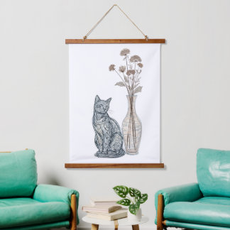 Tapisserie Suspendue Chat et Vase