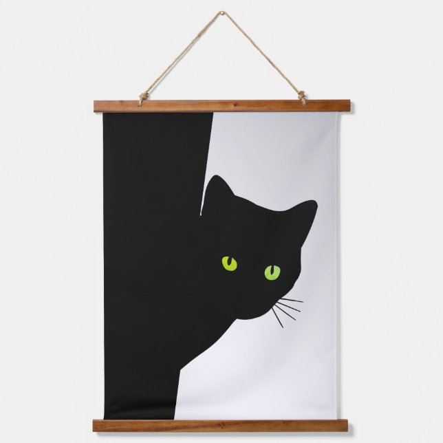 Tapisserie Suspendue Chat noir à l'oeil vert sur argent (Recto)
