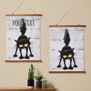 Tapisserie Suspendue Chat noir de dessin animé drôle et féroce 