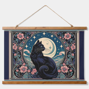 Tapisserie Suspendue Chat noir mystique Art Nouveau