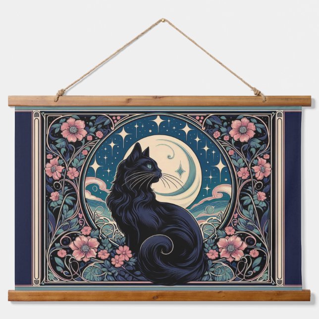 Tapisserie Suspendue Chat noir mystique Art Nouveau (Devant)