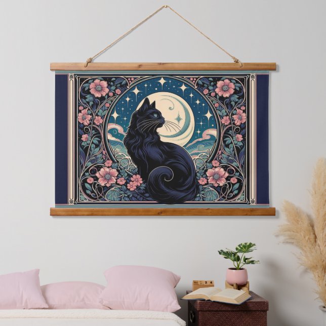 Tapisserie Suspendue Chat noir mystique Art Nouveau (Chambre à coucher)