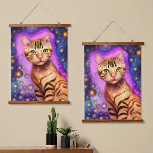 Tapisserie Suspendue Chat orange Bright rose étoile nuit