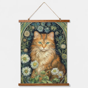 Tapisserie Suspendue Chat rouge dans le jardin Art nouveau