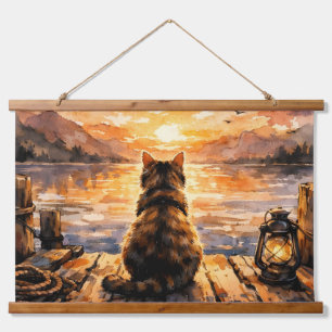 Tapisserie Suspendue Chat sur le quai au coucher du soleil
