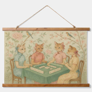 Tapisserie Suspendue Chats de chinoiserie jouant au Mahjong