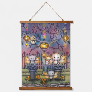 Tapisserie Suspendue Chats de fées mignons par une nuit d'automne - Art