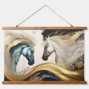 Tapisserie Suspendue Chevaux Turquoises d'or Abstrait peinture moderne 