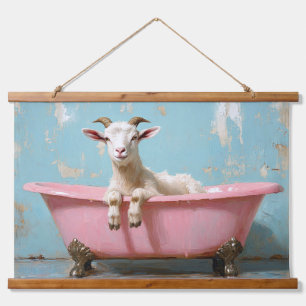 Tapisserie Suspendue Chèvre dans une baignoire rose